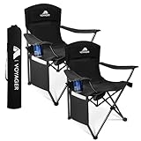 Voyager Folding Camping Chair 2-Pack, Lightweight with Pocket and Drinks Holder, Holds up to 120kg Each, Easy to Transport, Foldable Outdoor Chair Set -Black