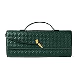 Joryin Woven Purse for Women Evening Clutch Woven Leather Handbags Crossbody Bag Formal Evening Bag, Emerald Green Woven Leather, 1.7" x 12.2" x 5.1"