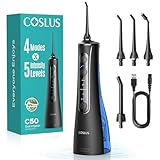 COSLUS Water Flosser for Teeth Cordless: 4 Modes & 20 Levels - Portable Irrigador Dental for Health - Conscious Sensitive Users Gums - Travel Home Use with 4 Jet Tips