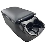 MOOSUN Universal Contractor Truck Seat/Bench Center Console, Organizer & Storage with Adjustable Cup Holder, Clip Board & Padded Armrest Top Cover, Black