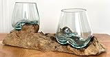 My Square Mile Double Molten Glass Bowls On Wood Root Stand Glass Rustic Decorative Ornament Sculpture Key Sweet Display Dish
