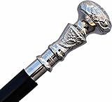 alfiya nautical store Vintage Antique Walking Cane Wooden Walking Stick Silver Brass Handle Knob Gift