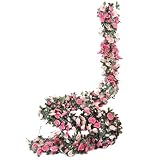 Weldomcor 5 Pack Artificial Wisteria Vine Garland 2.45 Metres Flower Garland Roses Vines Silk Flowers Outdoor Hanging Artificial Flowers Decoration for Wedding Arch Bedroom Wall Backdrop Garden (Pink)