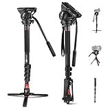 NEEWER Professional Camera Monopod with Feet, 70.5"/179cm Telescopic Portable Aluminum Travel Monopod & Pan Tilt Fluid Head & Removable Tripod Base for DSLR Camera Camcorder, Max Load 13.2lb/6Kg, GM76