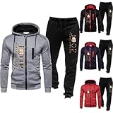 Bauzuoyo Jogging Suit Men's Set Funny Leopard Print Tracksuits Zip Jacket 2-Piece Hip Hop Y2K Streetwear Tracksuit Hoodie and Jogging Bottoms Men's Football Sports Suit Leisure Suit, B1 grey, XL