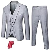 Hihawk Men's 3 Piece One Button Suit, Light Grey, XS