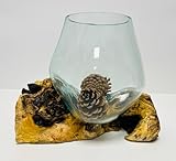 My Square Mile Molten Glass Display Bowl On Wood Root Stand Glass Rustic Ornament Sculpture Key Sweet Display Dish (Large)