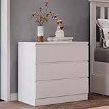 Panana Wooden 3/4/5/6 Chest of Drawers with Metal Runners Modern Bedside Storage Cabinet for Living Room Hallway Bedroom (White, 3 Drawer Chest)