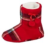 Lora Dora Womens Tartan Slipper Boots Red S UK 3-4