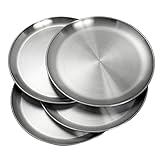 WANBY Stainless Steel Plates Metal Lightweight Steel Plate Unbreakable Dinner Dishes Plates Set Non-Toxin Dishwasher Safe BPA Free and Healthy (4 Pcs)