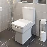 Affine® Royan Modern Bathroom Cloakroom Close Coupled Toilet Short Projection WC Toilets Soft Close Seat Square Pan Dual Flush Cistern, White Gloss