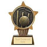 TROPHIESPLUSMEDALS Cricket Stumps Mini Star Trophy - 10cm Resin Small Cricket & Bowling Trophy Cup for Matches, Champion Awards & League Prizes | Custom Engraved Mini Trophy | Personalised Star Trophy