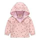 Baby Infant Cute Bow Rain Jackets Thin Lightweight Zip up Hooded Coats Kids Girls Casual Comfy Long Sleeve Outwear with Pockets Windproof Raincoat (Pink, 12-18 Months)