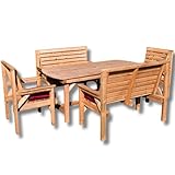 6FT Wooden Garden Furniture Set with Table, 2 Benches & 2 Chairs – Solid Redwood Outdoor Patio Dining, Fully Assembled & Weather-Resistant