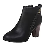 Nidddiv Women's Chunky High Heel Chelsea Ankle Boots Stylish Faux Leather Fashion Shoes Womens Black Boots Lightweight Side Zipper Boots Slip On Snow Boots Solid Colour Stylish Booties Winter Boots