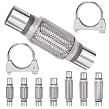 Swpeet 3Pcs 2.2 x 6 Inches Exhaust Flex Pipe with 2.2 Inches Exhaust U Clamp Kit, Universal Type Stainless Steel Double Braid Portion Zinc Pipes Exhaust Flex Tube Ideal for Heavy Duty and Cars