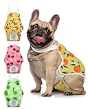 MICOOYO Reusable Dog Nappies 3 Pack, Adjustable Washable Dog Period Pants for Female Dogs Puppies Cats, Sanitary Nappies with Suspenders for Incontinence, Heat Post-Surgery(Fruit,S)