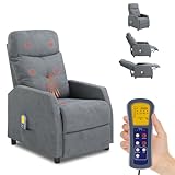 Bonnlo Chair Recliners, Recliner Chair with Massage & Heat, Oversized Recliners Armchair Lounge Sofa Adjustable Leg Rest, Side Pocket, for Home Living Room Theatre (Grey Fabric)