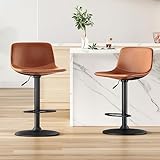 Adjustable Bar Stools Set of 2, Mid Century Modern Swivel Industrial with Back Support Counter Height Bar Chairs Pu Leather for Kitchen Island Rustic Barstools