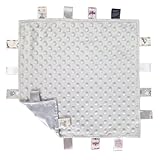 Soft Touch Taggie Comforter Baby Comfort Blanket with Sensory Tags and Bubble/Heart/Star/Foil Print Pattern (Grey Bubble)