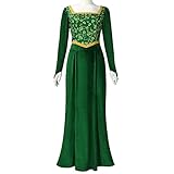 Nahzsai Princess Costume Green Velvet Dress Cosplay Maxi Dress Fancy Halloween Gown for Women, Fiona, Small