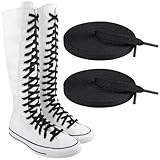 Endoto Shoelaces for Converse Knee High Sneakers, 8MM Flat Long Laces Strings Replacement for Chuck Taylor All Star Shoes(Color:Black,Size:132Inch)