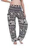CHAINUPON Harem Trousers Women Boho Loose Yoga Pants Casual Bohemian Hippie Lounge Elephant Pyjamas Bottoms (L-XL, Black Elephant)