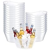 24 Pcs Oval Storage Tub with Handles, 4.5L Plastic Ice Bucket Wine Beer Champagne Bottle Drink Cooler Tub for Parties Beverage, Storage Basket (Clear)