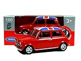 Welly Mini Cooper Mini Model (Red) with Union Jack Top Made of Die Cast Metal and Plastic Parts, Pull Back & Go Action Toy