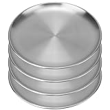 MUKCHAP 4 PCS 26cm Stainless Steel Dinner Plates, Silver Brushed Serving Plates, Metal Serving Dishes for Camping Steak Salad Snack