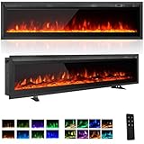EROMMY Electric Fireplace 102cm Freestanding, Wall Mounted, Built in, 9 Colour Flame Effect, Remote Control, 750W-1500W，Electrical Heater with Crystal & Log Set