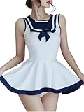 MIZSPISE School Girl Outfit Women Sexy Cosplay Costume Naughty Lingerie Set Sailor Mini Dress Anime Role Play Student Halloween Uniform Bedroom Nightwear Lolita Babydoll Japanese Suit
