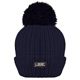 RockJock R40 Ladies Womens Winter POM POM Ribbed Beanie HAT with Advanced Thermal Insulation-4 Navy
