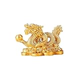 Elionless Chinese Dragon Statue, Feng Shui Dragon Ornament Attract Wealth And Good Luck Home Office Car Ornaments (Gold)