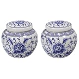 2pcs Blue and White Porcelain Tea Vintage Tea Set Snack Travel Container Ceramic Kitchen Canisters Antique Tea Container Blue and White Vase Snacks Storage Household Canister