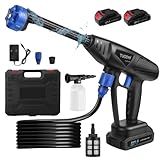 Cordless High Pressure Washer,21V Portable Power Washer with Two Batteries,6-in-1 Adjustable Nozzle and 5m Hose,Pressure Cleaner for Car/Floor/Garden Cleaning & Watering