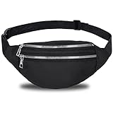 Black Bum Bag Fashion Waist Pack Bumbag for Women Men Lightweight Fanny Pack with 2 Zip Pockets & Adjustable Strap, Large Belt Bag for Dog Walking Running Hiking Jogging