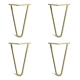 [HLC] 4 x Hairpin Table Legs – Superior Double Weld Steel Construction With Screws, Build Guide & Protector Feet Worth £8 Included! – 10mm Steel [4"/10cm,Brass]