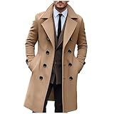 AEGJEGVD Wool Coats for Men UK Clearance,Long Trench Coat Mens Solid Turndown Long Sleeve Classic Business Coat Winter Casual Slim Fit Double Breasted Overcoat Windbreaker Warm Pea Coat S-3XL