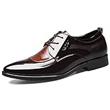 Mens Patent Leather Derbys Pointed Toe Lace Up Shoes Business Formal Office Work Dress Shoes Brown Size 11uk