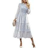 YNIQUE Women's Dresses Long Sleeve Floral Ruffle Tiered Swing Flowy A Line Beach Midi Dress