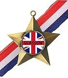 Glasgow On The Union Jack Award Antique Gold Star Medal & Ribbon