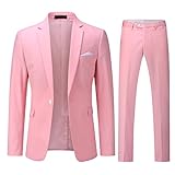 YOUTHUP Men's 2 Piece Suits Slim Fit 1 Button Business Wedding Tuxedo Suit Formal Blazer and Trousers, Pink, M