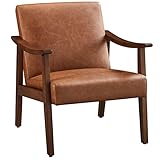 Yaheetech Armchair Sofa Accent PU Leather Chair Retro Lounge Chair with Rubber Wood Legs Comfy Seat/Backrest for Modern Living Room Bedroom Dining Room Office Reception Balcony, Brown