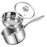 MEKOTRIN Stainless Steel Saucepan with Lid 16cm/2L Milk Pan Pot Soup Pot with & Glass Lid for Cooking Boiling Stewing Suitable for All Hobs & Induction