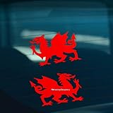 HastingsDesigner 2x WELSH DRAGON CYMRU Car,Window,Bumper or Laptop Vinyl Decal Stickers (Red)