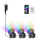 NATPOW Pond Lights Mains, RGB Underwater Spot Light Aquarium Lights with Remote&App Control IP68 Waterproof Multicolour Timer Submersible Light for Fish Tank Garden Pool Fountain Pond(Set of 3)