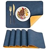 APLKER Faux Leather Placemats Set of 6 Dual Sided Heat Resistant Dining Table Place Mats Waterproof Washable Table Mats, 16 x12 inch (Blue/Yellow, Set of 6)