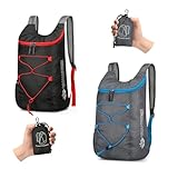 Sahunfri 2 Pcs Ultra Lightweight Backpack, Foldable Backpack Water Resistant Travel Rucksack, Multi-Functional Foldable Backpacks Womens Men For Camping, Hiking, Biking(Black Grey)