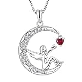 FJ Guardian Angel Necklace 925 Sterling Silver Moon Pendant July Birthstone Necklace Ruby Jewellery Gifts for Women